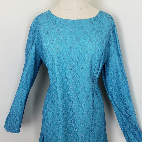 Vintage 60 Mod Lace Mini Dress - size Large - 1960s blue - Picture 8 of 8